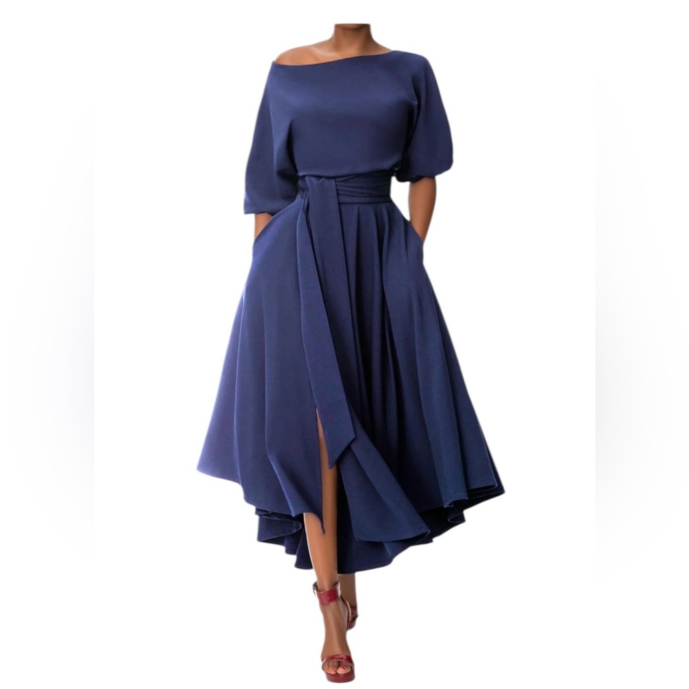 Elegant Navy Blue Midi Dress